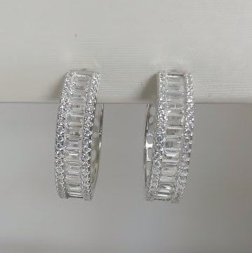 Sterling Silver Channel-Set Round CZ Hoop Earrings