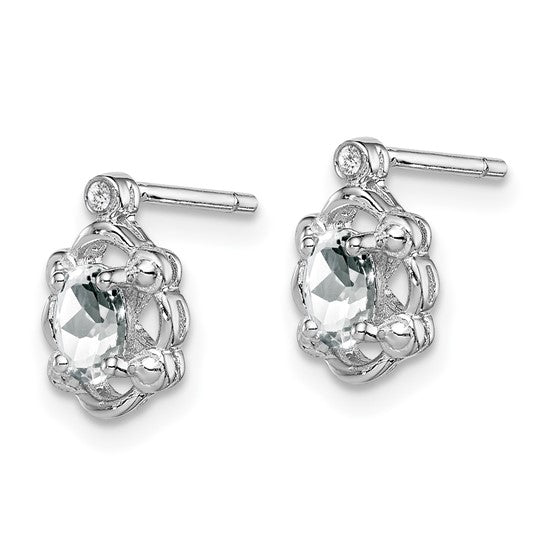 Sterling Silver Oval White Topaz & Diamond Post Earrings