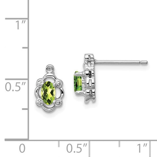 Sterling Silver Oval Peridot & Diamond Post Earrings