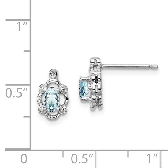 Sterling Silver Oval Aquamarine & Diamond Post Earrings