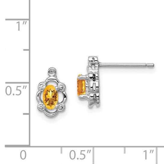 Sterling Silver Oval Citrine & Diamond Post Earrings