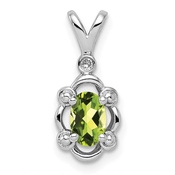 18" Sterling Silver Oval Peridot & Diamond Pendant Necklace