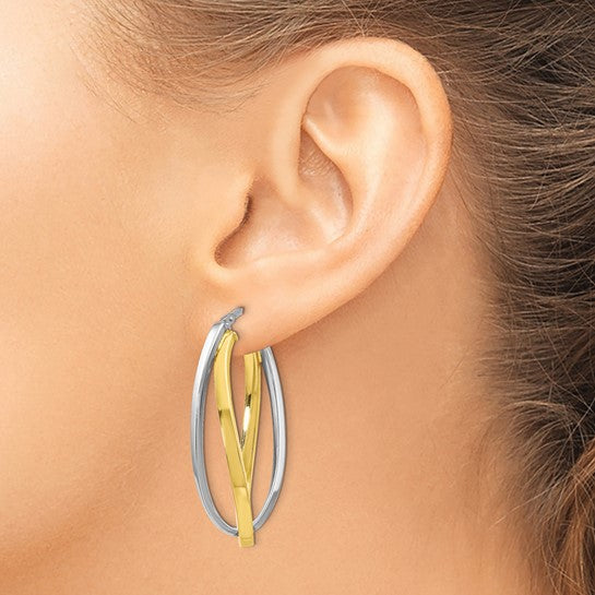 Sterling Silver/Gold-Plated Oval Double Twist Hoop Earrings
