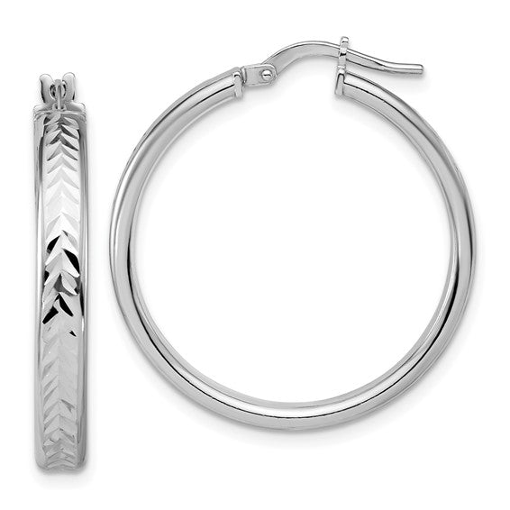 Sterling Silver Polished & Diamond-Cut Large Round Hoop Earrings