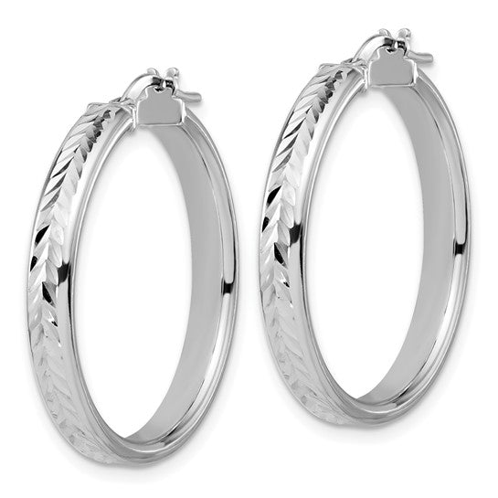 Sterling Silver Polished & Diamond-Cut Large Round Hoop Earrings