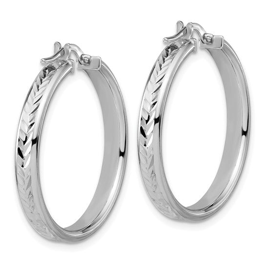 Sterling Silver Polished & Diamond-Cut Large Round Hoop Earrings