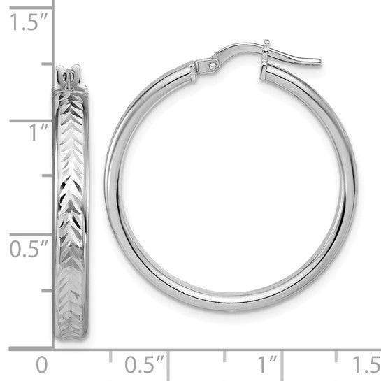 Sterling Silver Polished & Diamond-Cut Large Round Hoop Earrings