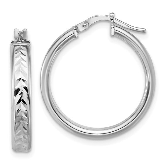 Sterling Silver Polished & Diamond-Cut Medium Round Hoop Earrings