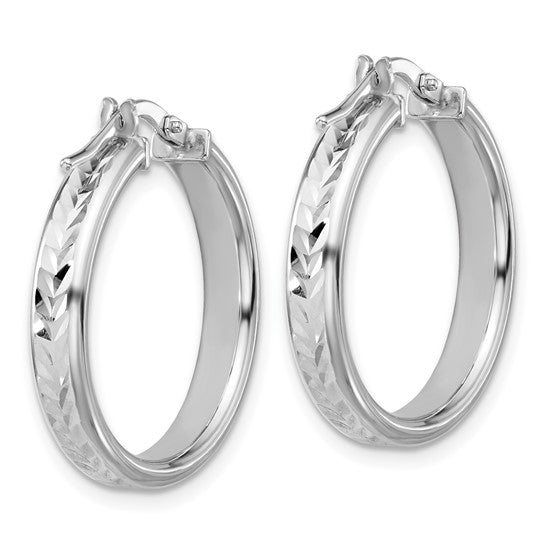 Sterling Silver Polished & Diamond-Cut Medium Round Hoop Earrings