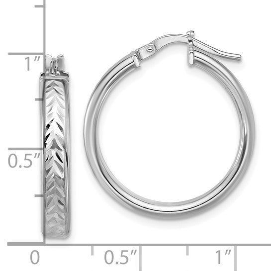 Sterling Silver Polished & Diamond-Cut Medium Round Hoop Earrings