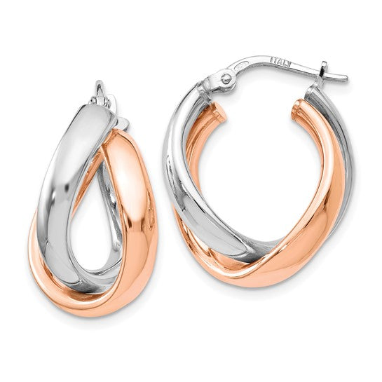 Sterling/Rose Gold-Plated Polished Small Double Hoop Earrings