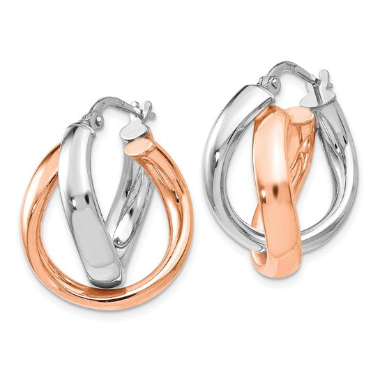 Sterling/Rose Gold-Plated Polished Small Double Hoop Earrings