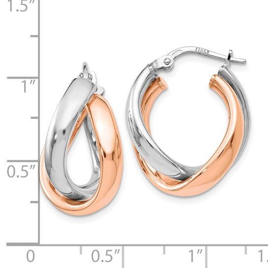 Sterling/Rose Gold-Plated Polished Small Double Hoop Earrings