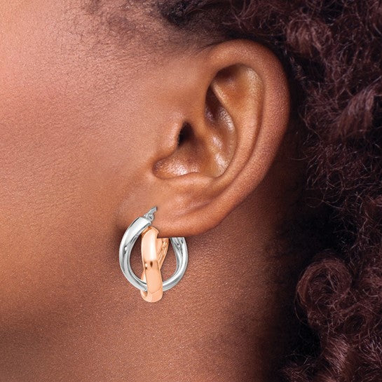Sterling/Rose Gold-Plated Polished Small Double Hoop Earrings