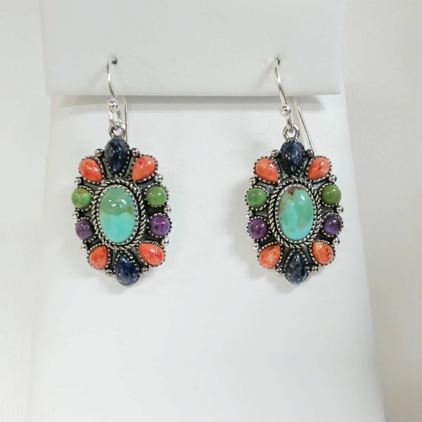 Sterling Multi-Stone Flower Earrings