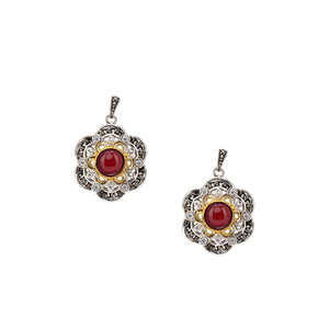 Sterling & 23K Gilded Garnet & CZ Celestial Earrings