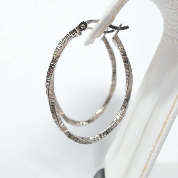 Sterling Silver Twisted & Textured Oval Hoop Earrings