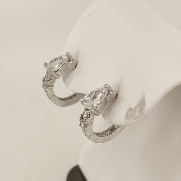 Silver-Tone Cubic Zirconia Huggie Hoop Earrings