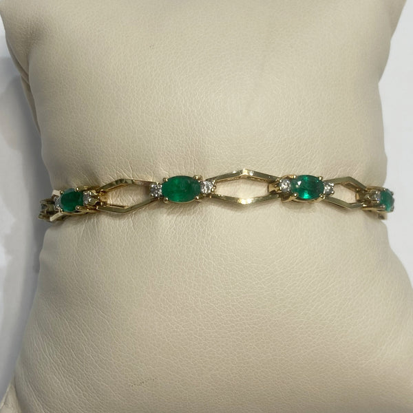 14k Oval Emeralds & Diamonds Bracelet