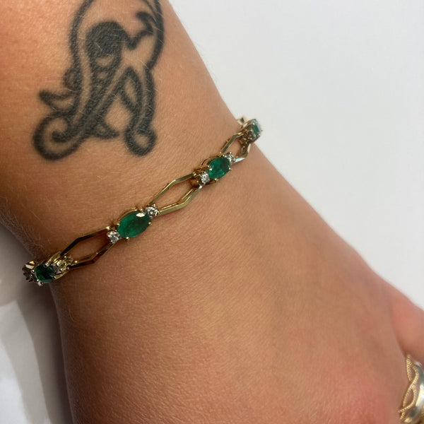 14k Oval Emeralds & Diamonds Bracelet