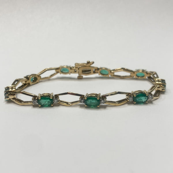 14k Oval Emeralds & Diamonds Bracelet