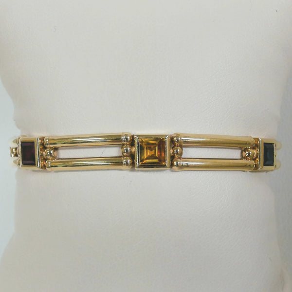7.5" 14K Synthetic Colored Stone Bracelet