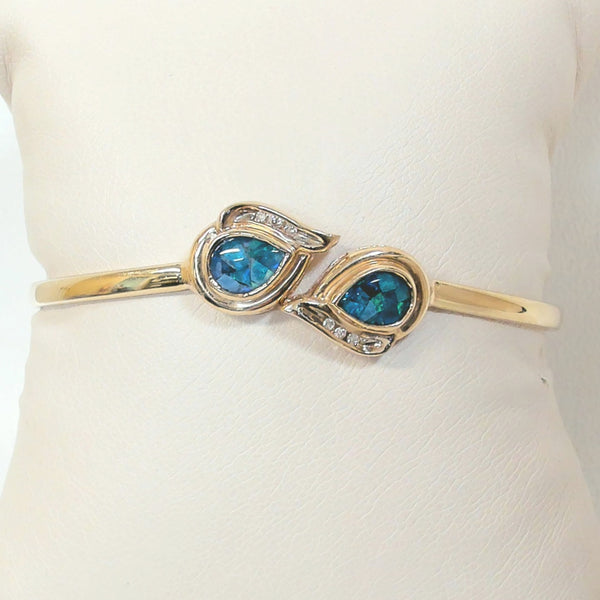 14K Opal Triplet & Melee Diamond Bangle Bracelet