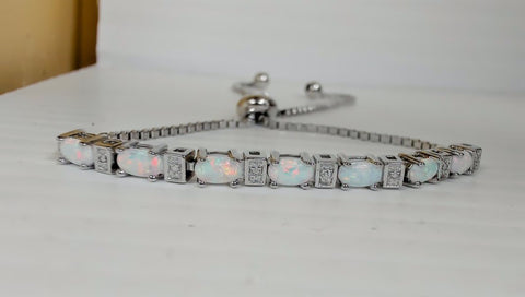 Sterling Silver Synthetic Opal Adjustable Bracelet