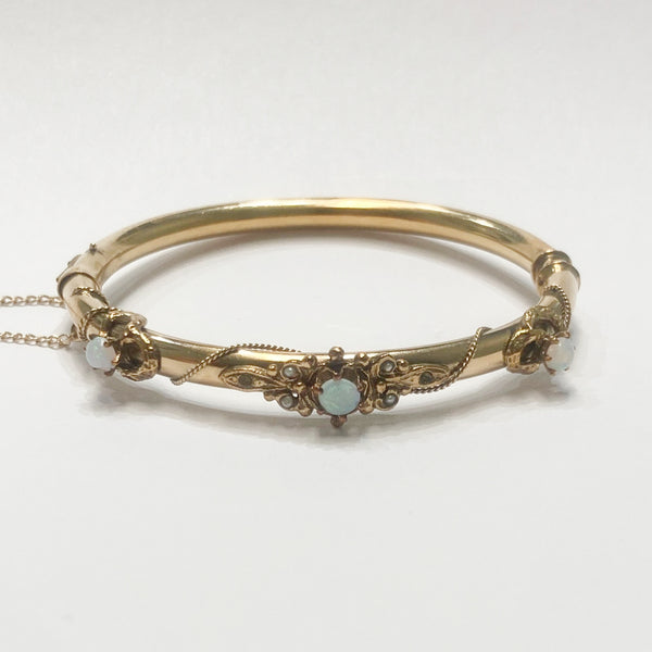 7.5" 14KYG Vintage Opal Bangle Bracelet