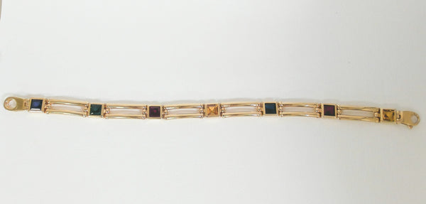 7.5" 14K Synthetic Colored Stone Bracelet