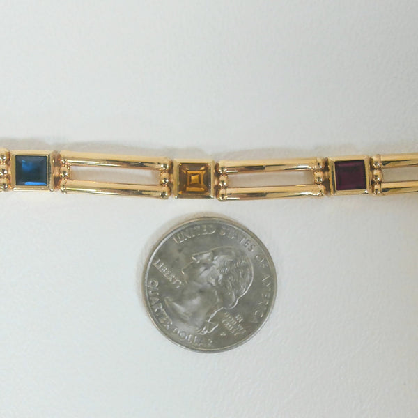 7.5" 14K Synthetic Colored Stone Bracelet