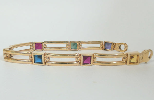7.5" 14K Synthetic Colored Stone Bracelet