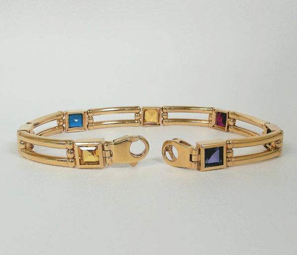 7.5" 14K Synthetic Colored Stone Bracelet