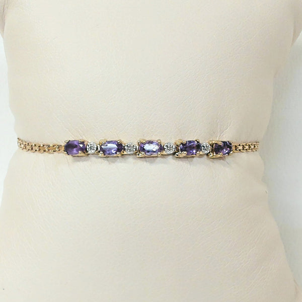 7" 10K Amethyst & Diamond Bracelet