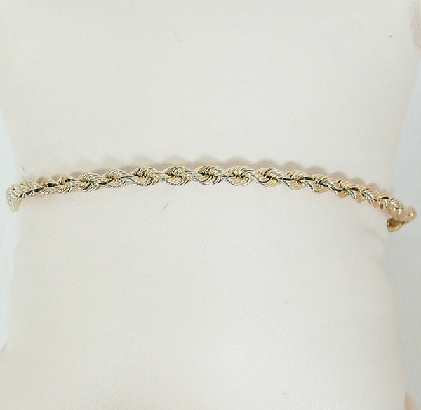 6.5" 14K 3MM Diamond-Cut Rope Bracelet