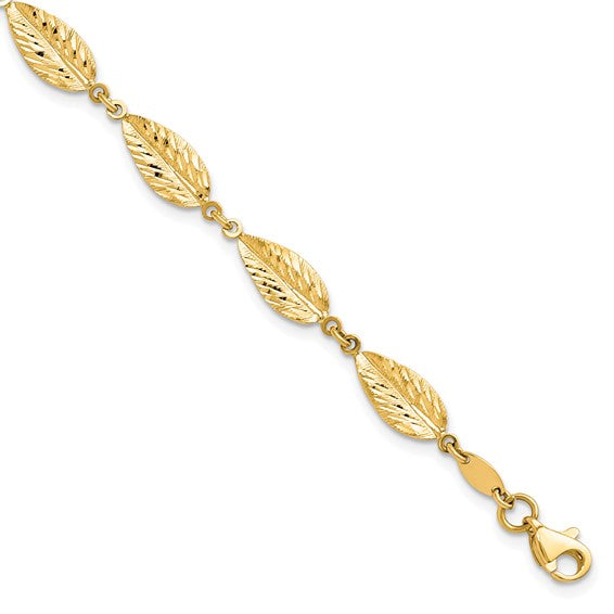 10k Polished Leaf Link Bracelet