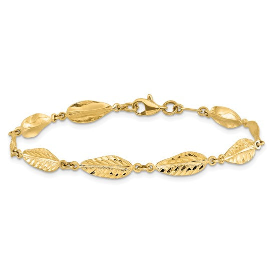 10k Polished Leaf Link Bracelet