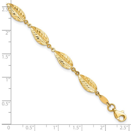 10k Polished Leaf Link Bracelet