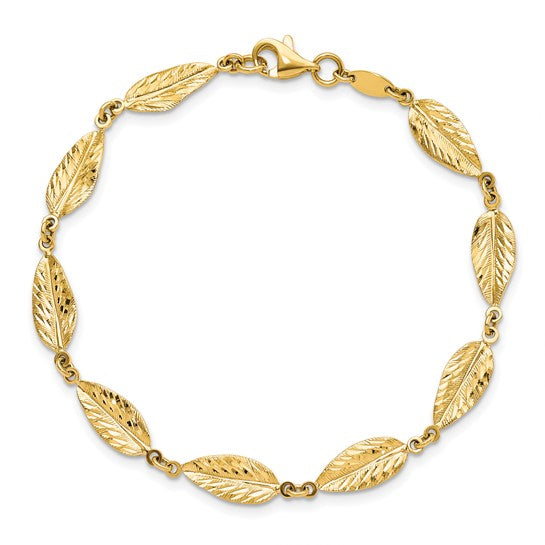 10k Polished Leaf Link Bracelet