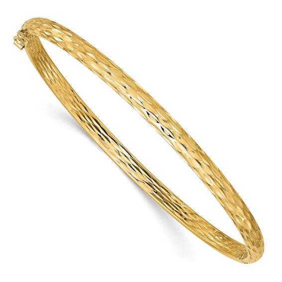 10K Polished & Diamond-Cut Hinged Bangle