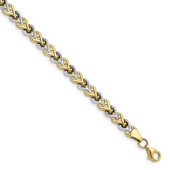 10K Two-Tone Heart Link Bracelet