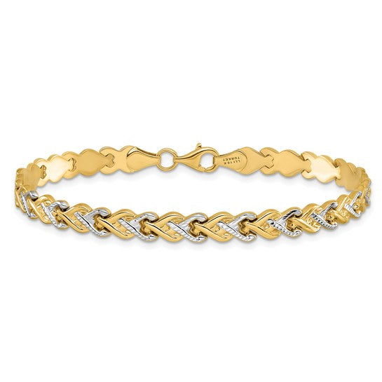 10K Two-Tone Heart Link Bracelet