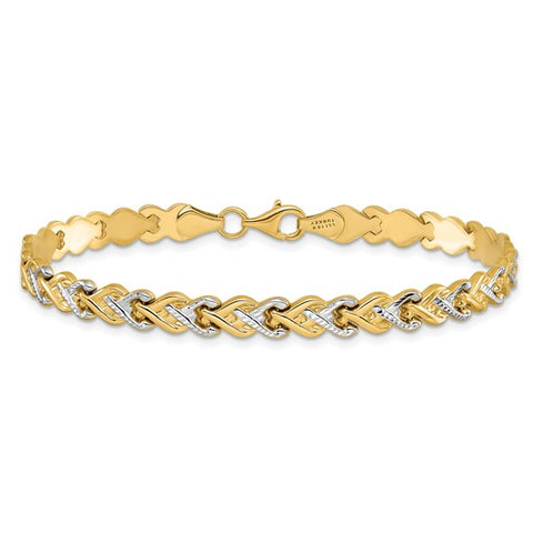 10K Two-Tone Heart Link Bracelet