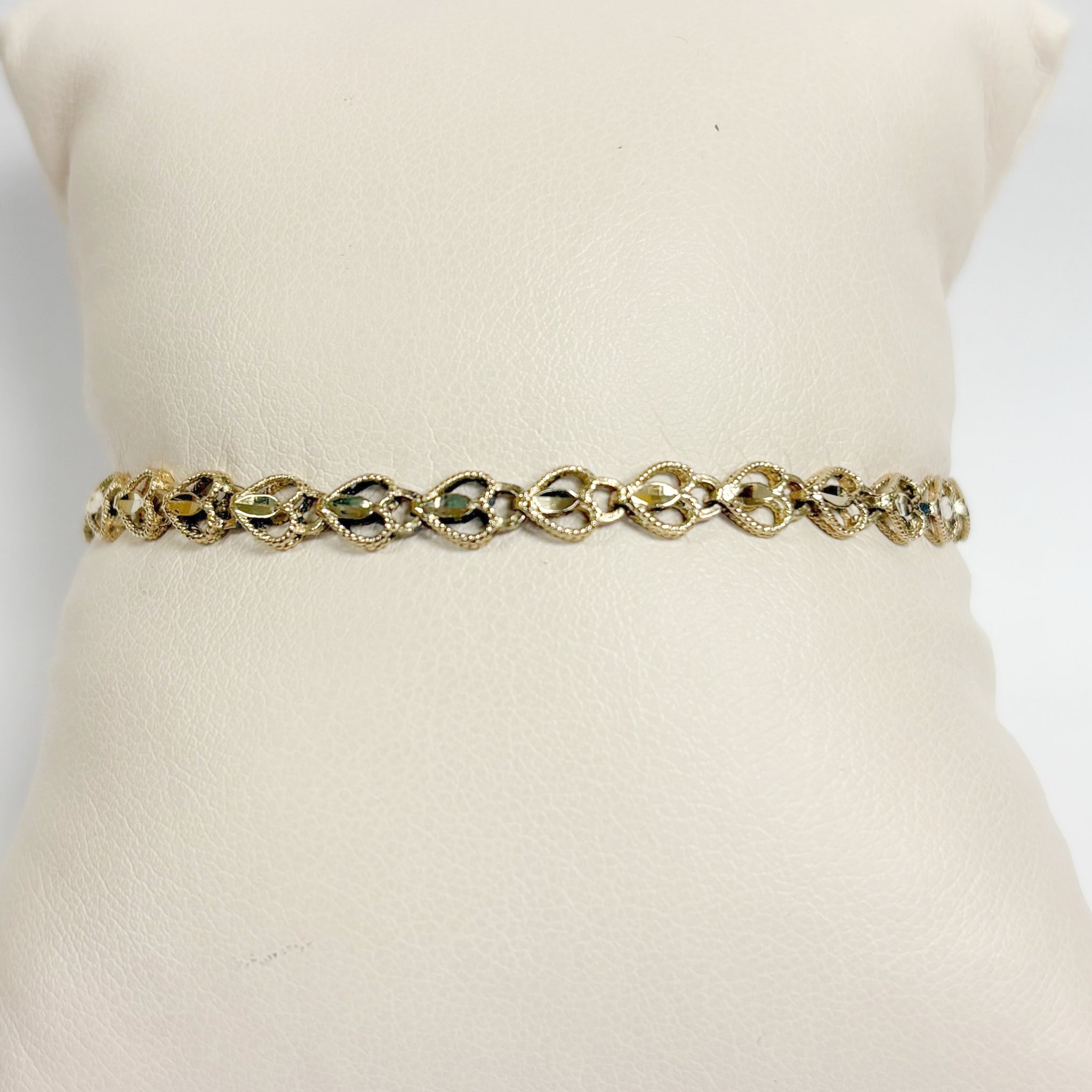 7.5" 14K Diamond-Cut Heart Link Bracelet