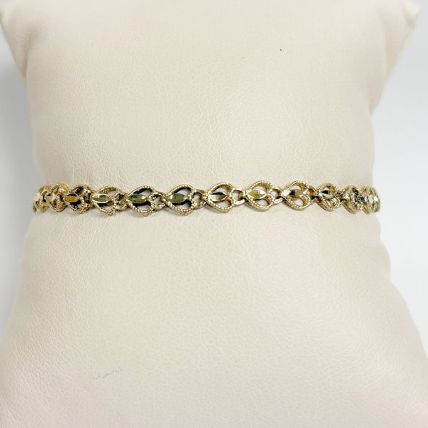 7.5" 14K Diamond-Cut Heart Link Bracelet