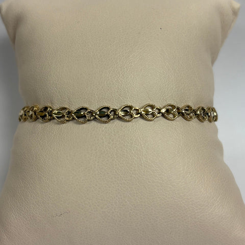 7.5" 14K Diamond-Cut Heart Link Bracelet