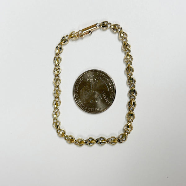 7.5" 14K Diamond-Cut Heart Link Bracelet