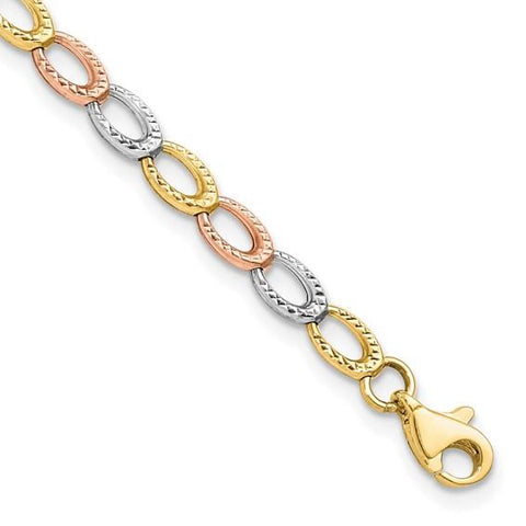 10K Tri-Tone Oval Link Bracelet