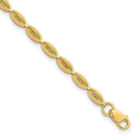 10K Polished & Textured Oval Link Bracelet