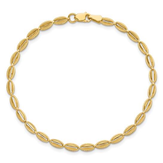 10K Polished & Textured Oval Link Bracelet